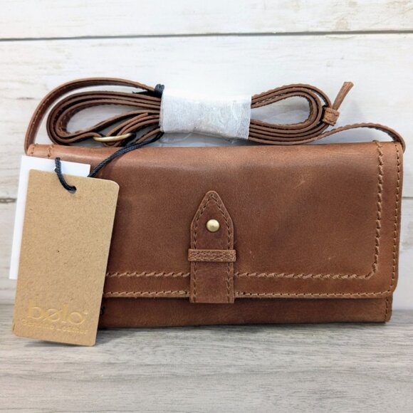 Crossbody Wallet Wristlet Purse Vegan Leather Brown - Picture 1 of 9